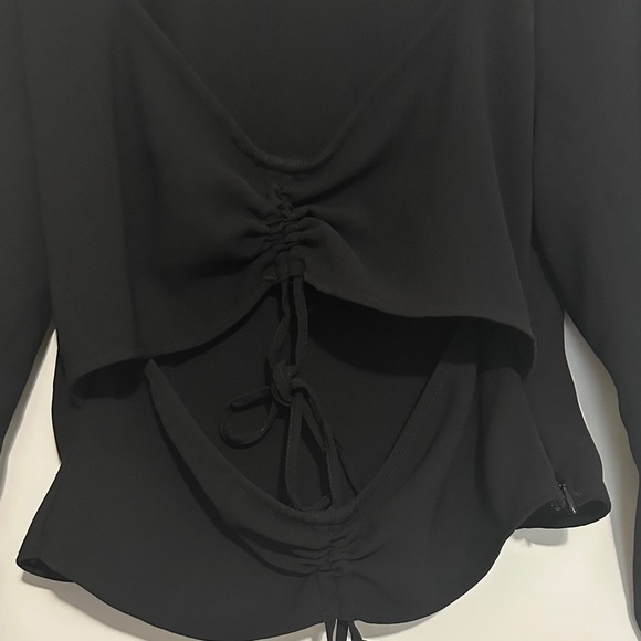 Zara Elegant Black Tie-Front Blouse - Picture 3 of 5